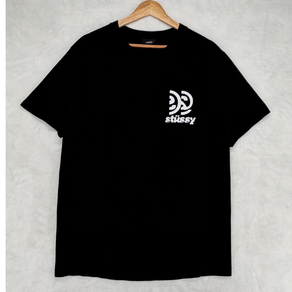 Stussy Mens M Black Catch The Wave Earth Graphic T-Shirt Size M RN94974